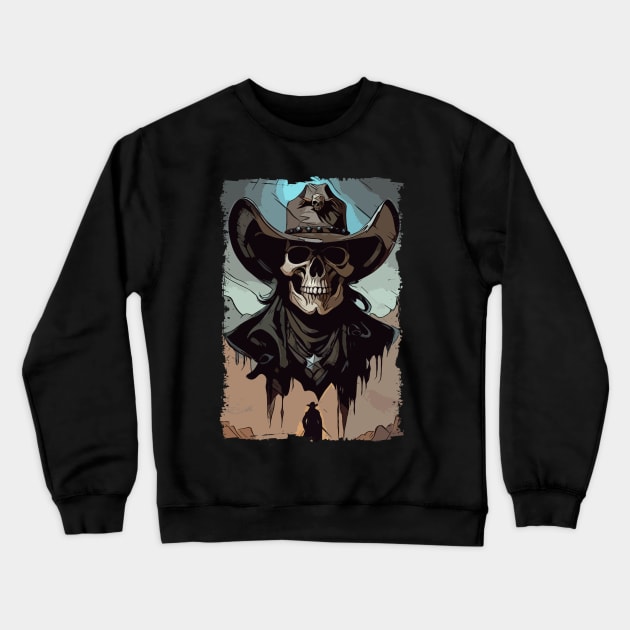 Grunge VIntage Style Wild West Cowboy Skull Sheriff Illustration Crewneck Sweatshirt by Naumovski